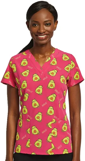 Maevn Women’s Curved V-Neck Print Scrub Top 1767 AVO <br> Sizes S to 2XL