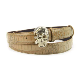 Magic Mushroom Mock Croc Narrow Crystal Skull Belt