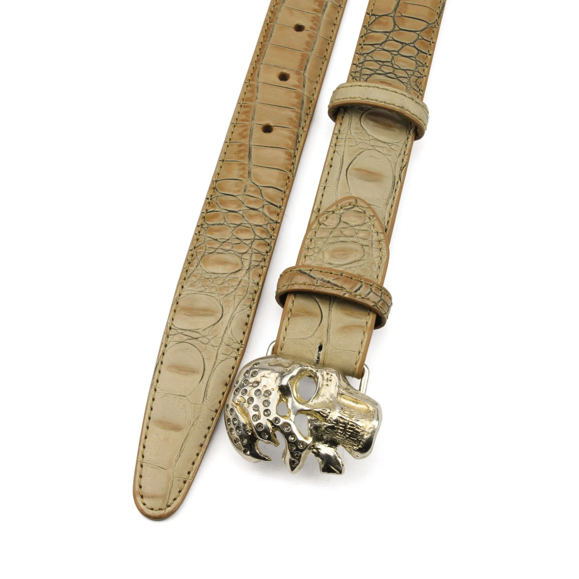 Magic Mushroom Mock Croc Narrow Crystal Skull Belt