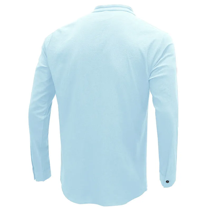 Mens Casual Blouse  Flex Henley Long Sleeve Pocket T Shirts Loose Tops  |  220505