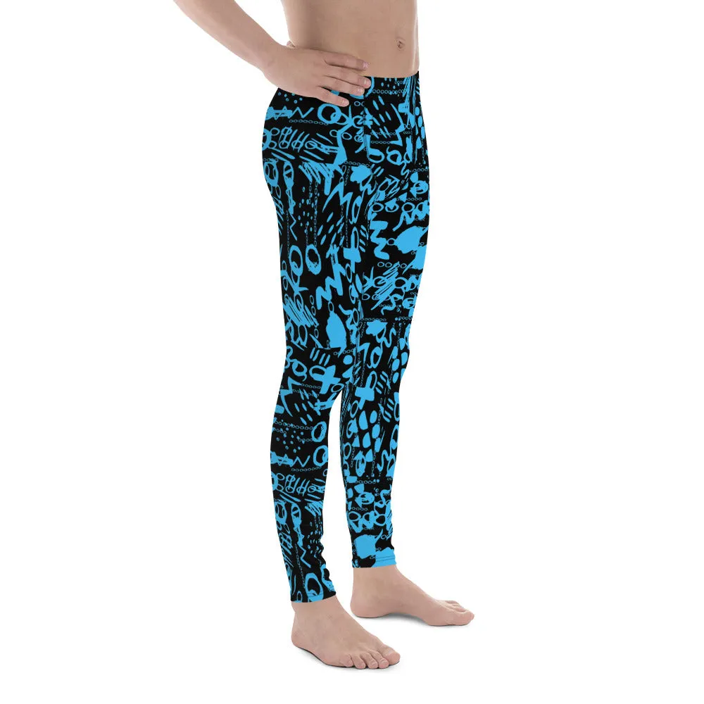 Men's Leggings, Men's Colorful Pants, Men's Gym Leggings, Wrestling Tights, Festival Tights, Blue, Black