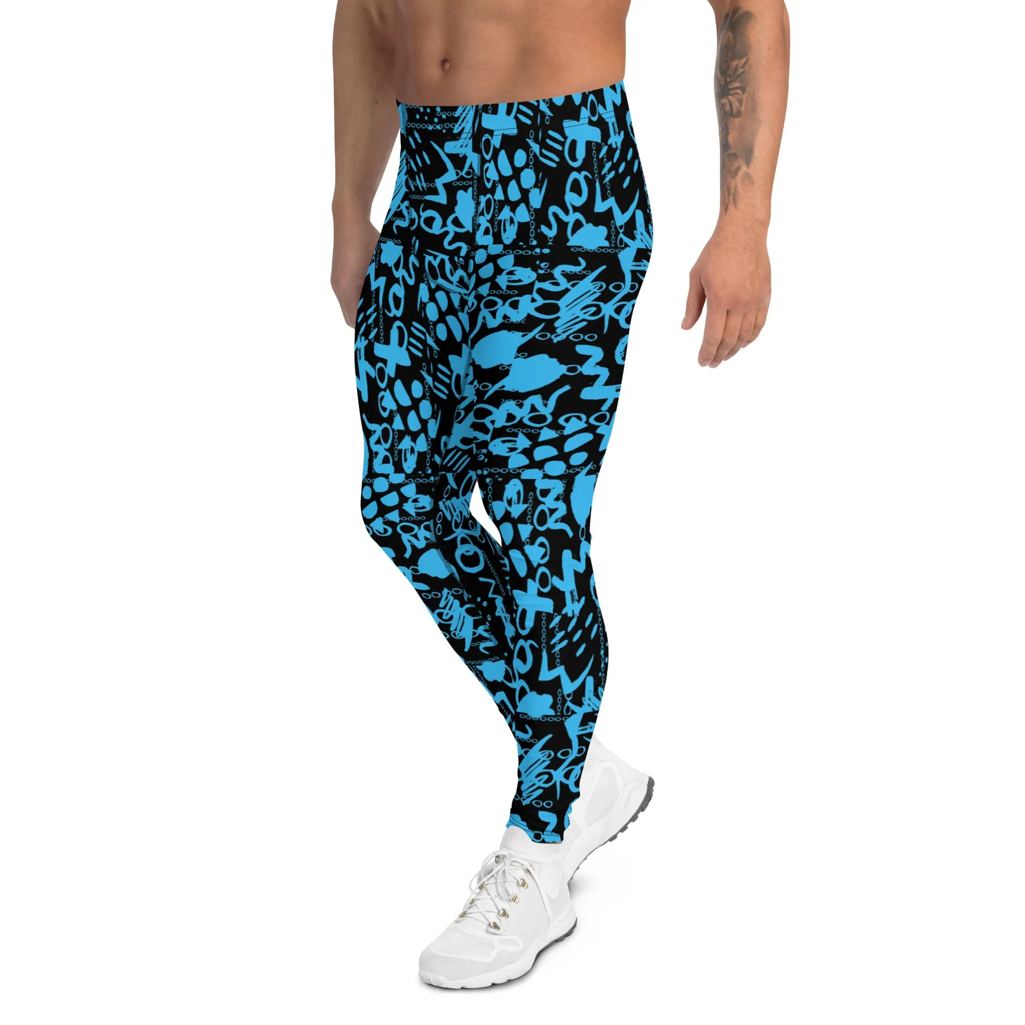 Men's Leggings, Men's Colorful Pants, Men's Gym Leggings, Wrestling Tights, Festival Tights, Blue, Black