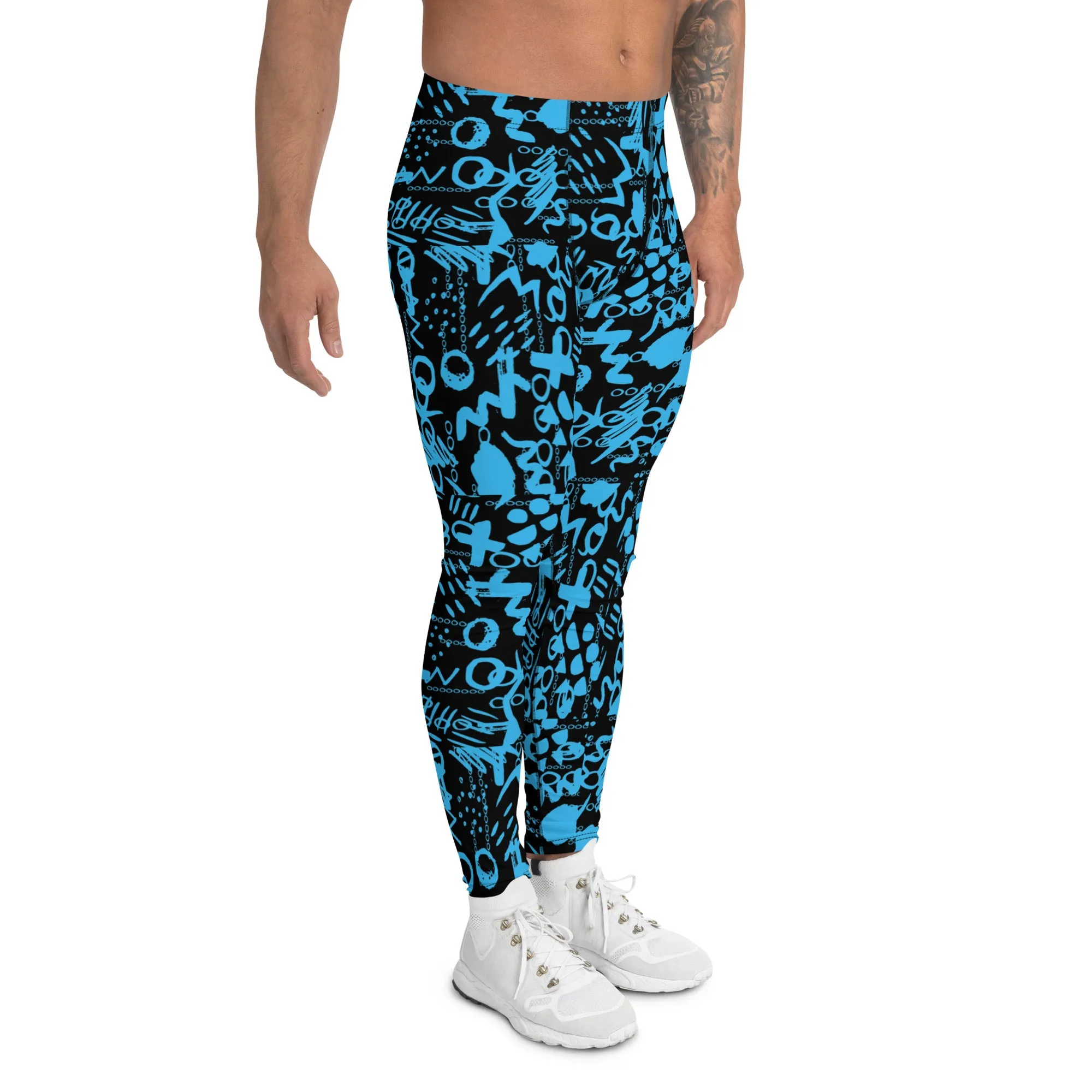 Men's Leggings, Men's Colorful Pants, Men's Gym Leggings, Wrestling Tights, Festival Tights, Blue, Black