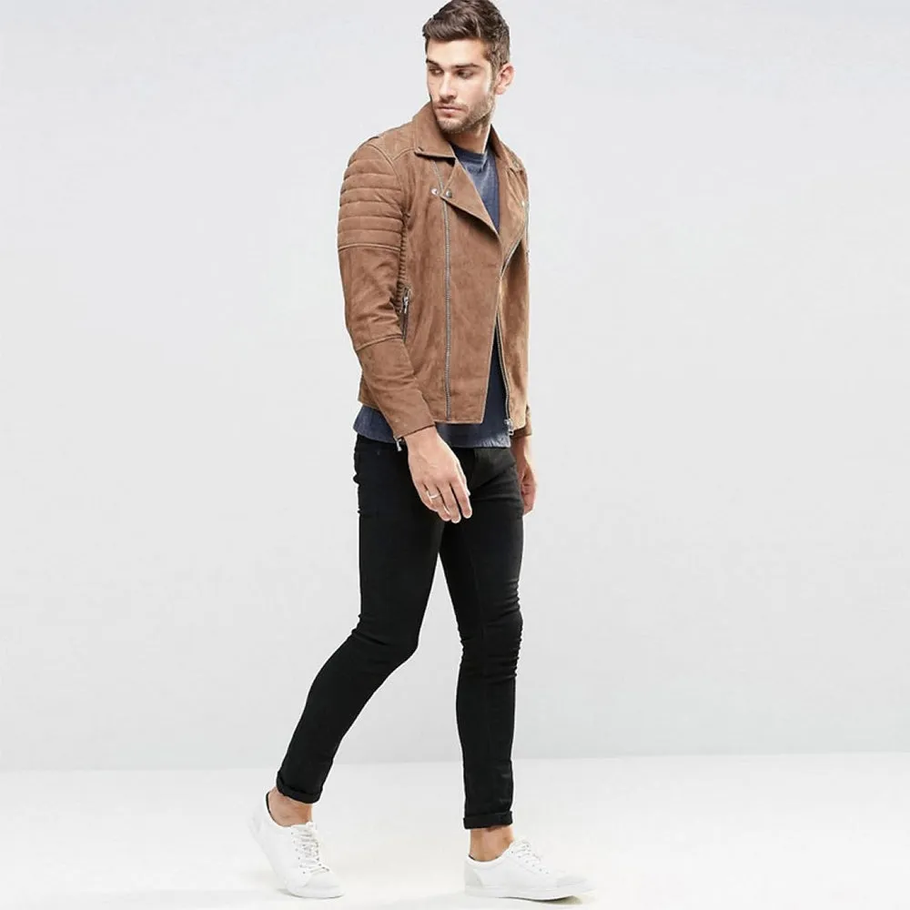 Men's Suede Motorbike Jacket - Caleb