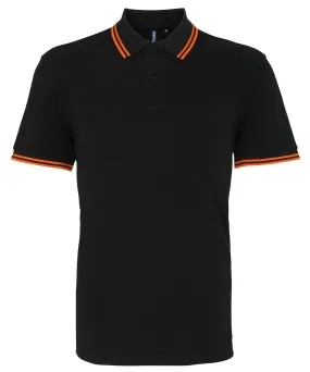 Mens Tipped Short Sleeve Polo Shirt - Black/Orange