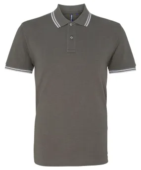 Mens Tipped Short Sleeve Polo Shirt - Grey/White