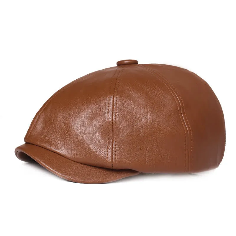 Minimalist Plain Colours Leather Beret Cap