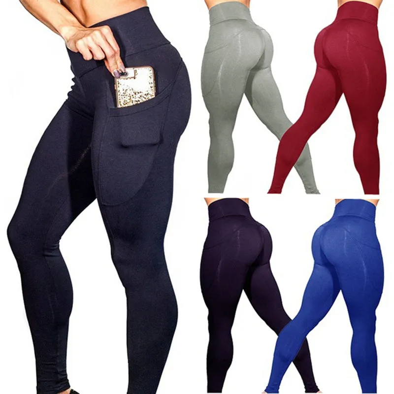 Mobile phone pocket leggings female high elastic  high waist yoga pants