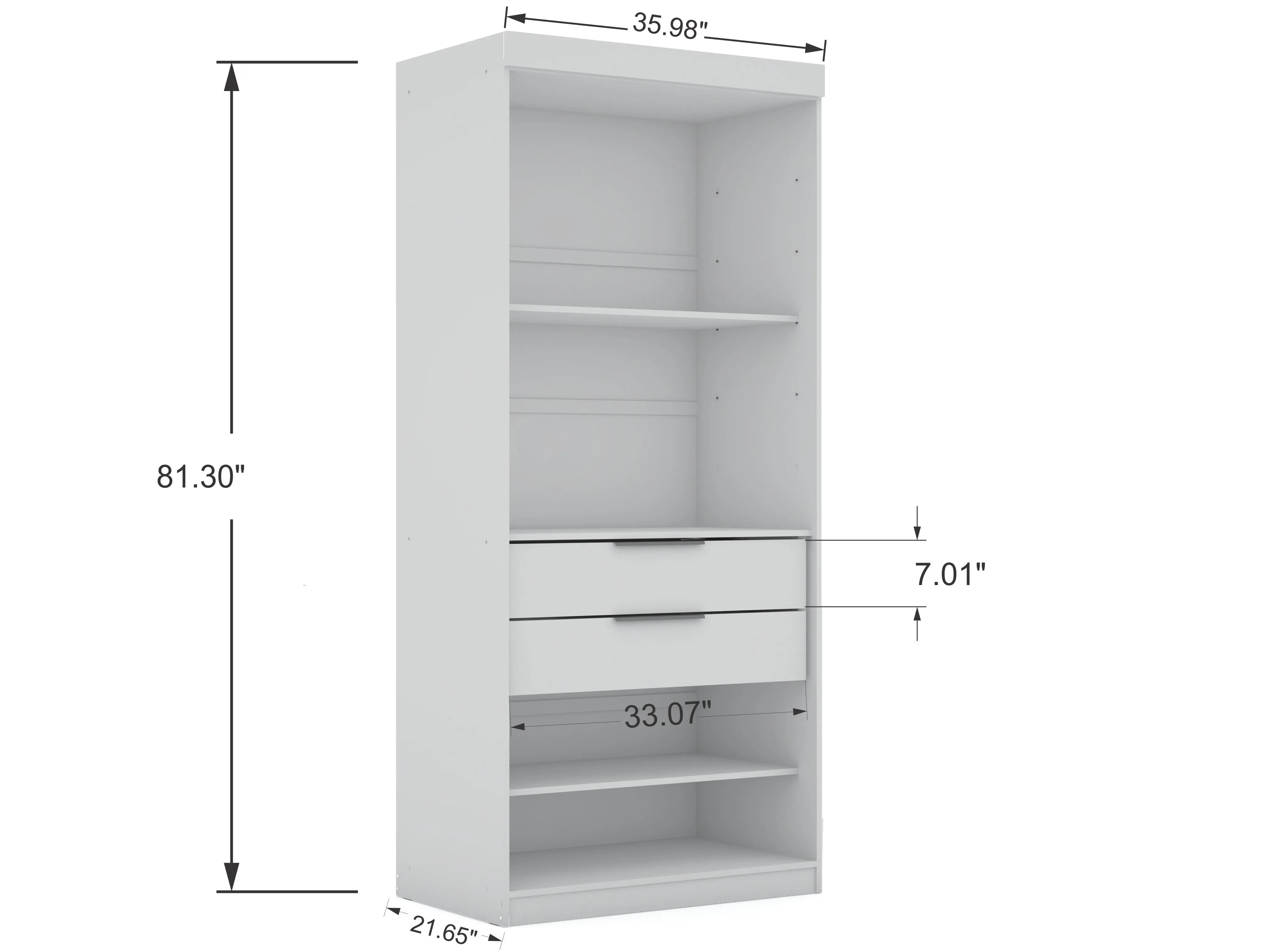 Mulberry Open 1 Sectional Modern Armoire Wardrobe Closet with 2 Drawers in White