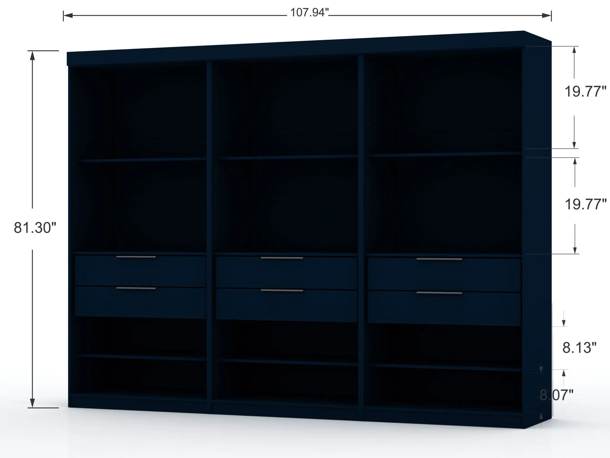 Mulberry Open 3 Sectional Modem Wardrobe Closet with 6 Drawers - Set of 3 in Tatiana Midnight Blue