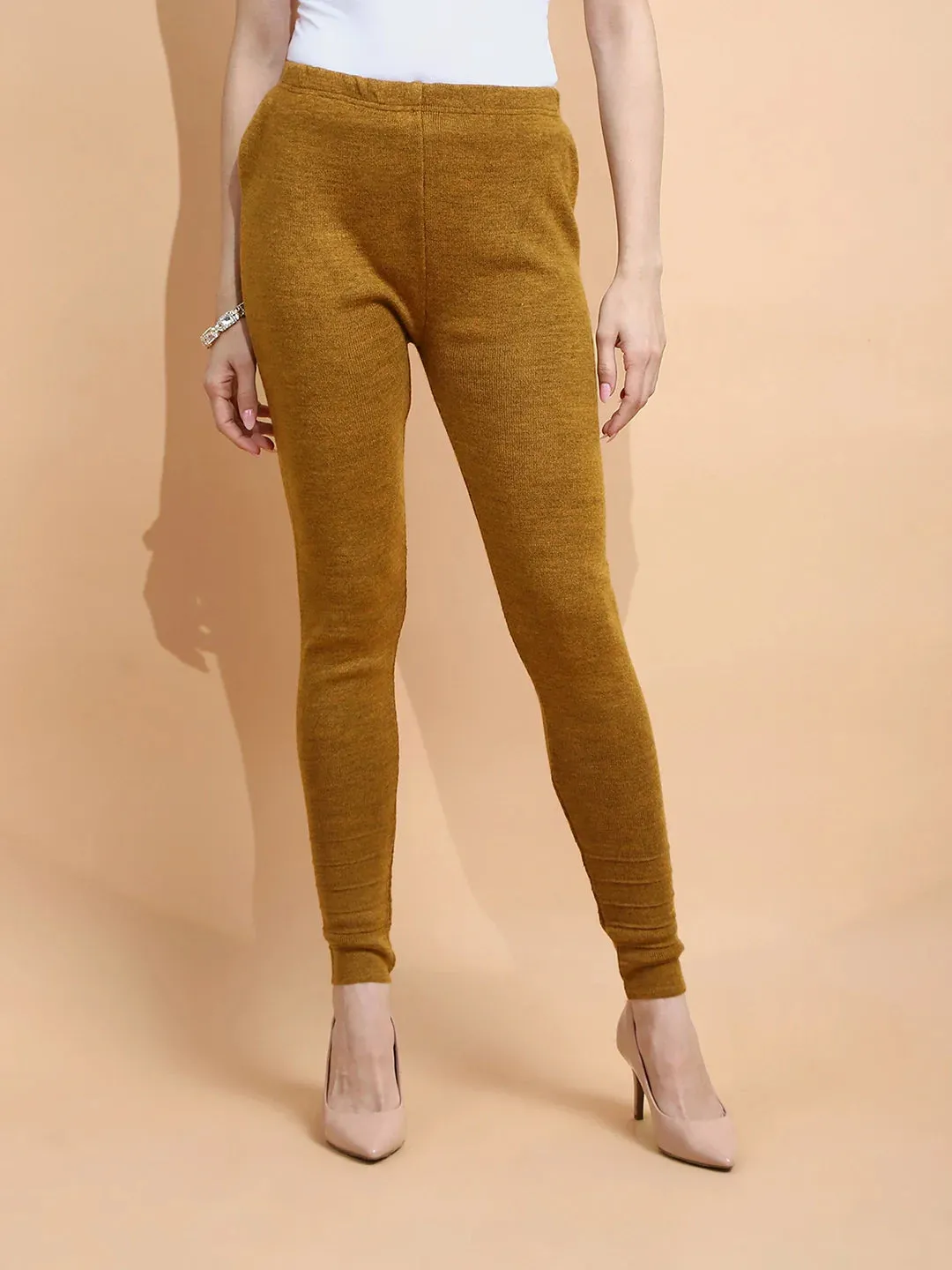 Mustard Woolen Blend Slim Fit Legging For Women