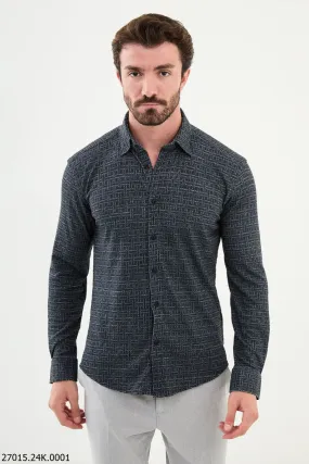 Navy Blue Textured Men's Shirt - Premium Geometric Elegance.