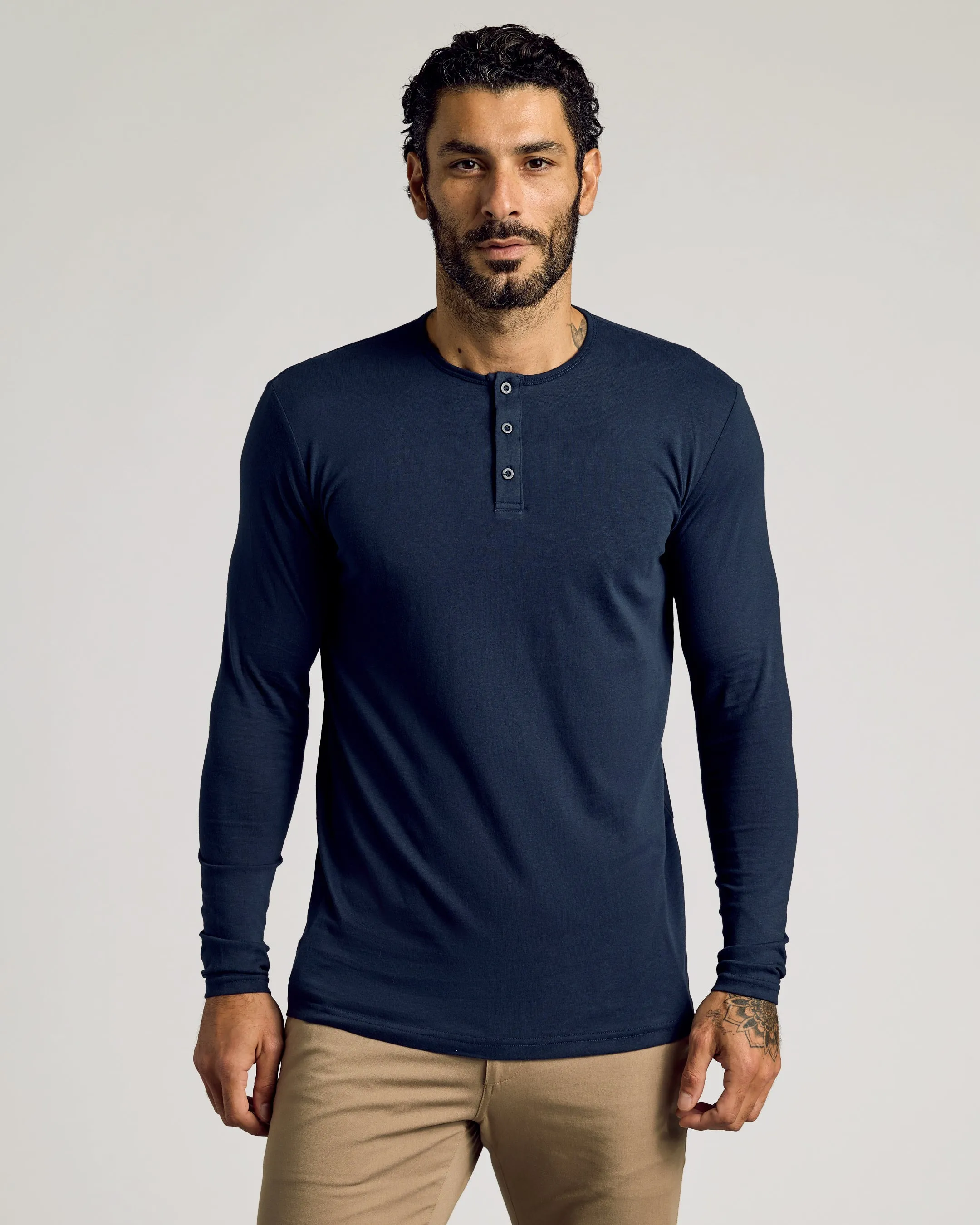 Navy Long Sleeve Tall Classic Henley