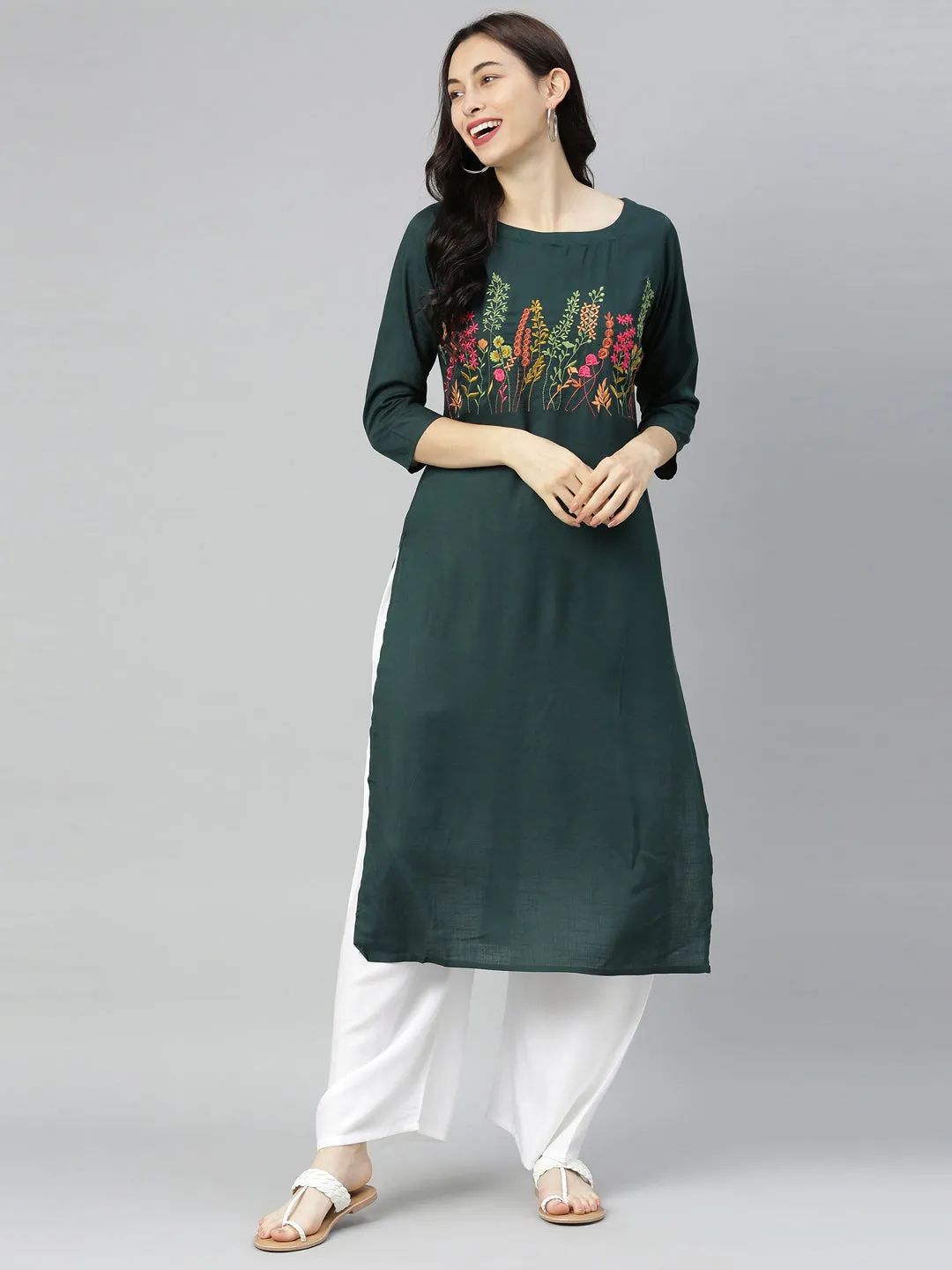 Neeru's B Green Colour Slub Riyon Fabric Tunic "46"