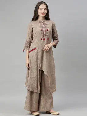 Neeru's Beige Maroon Color Rayon Fabric Tunic Set