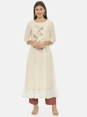 Neeru's Cream Color Muslin Fabric Tunic