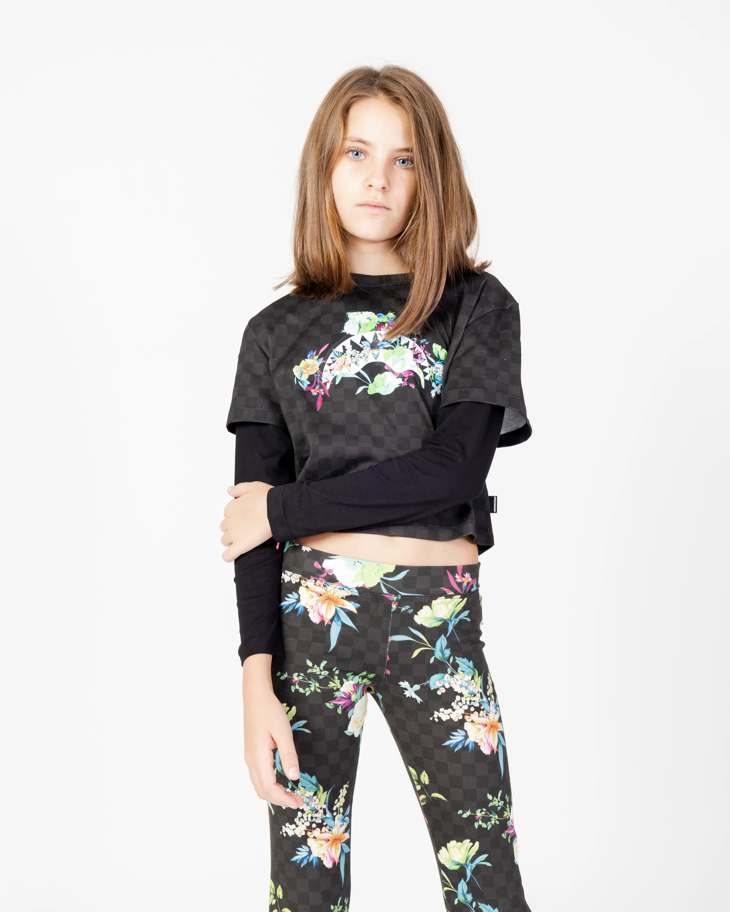 Neon Floral Double Long Crop Tshirt J