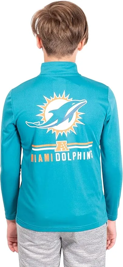 NFL Official Youth Super Soft Quarter Zip Long Sleeve T-Shirt|Miami Dolphins