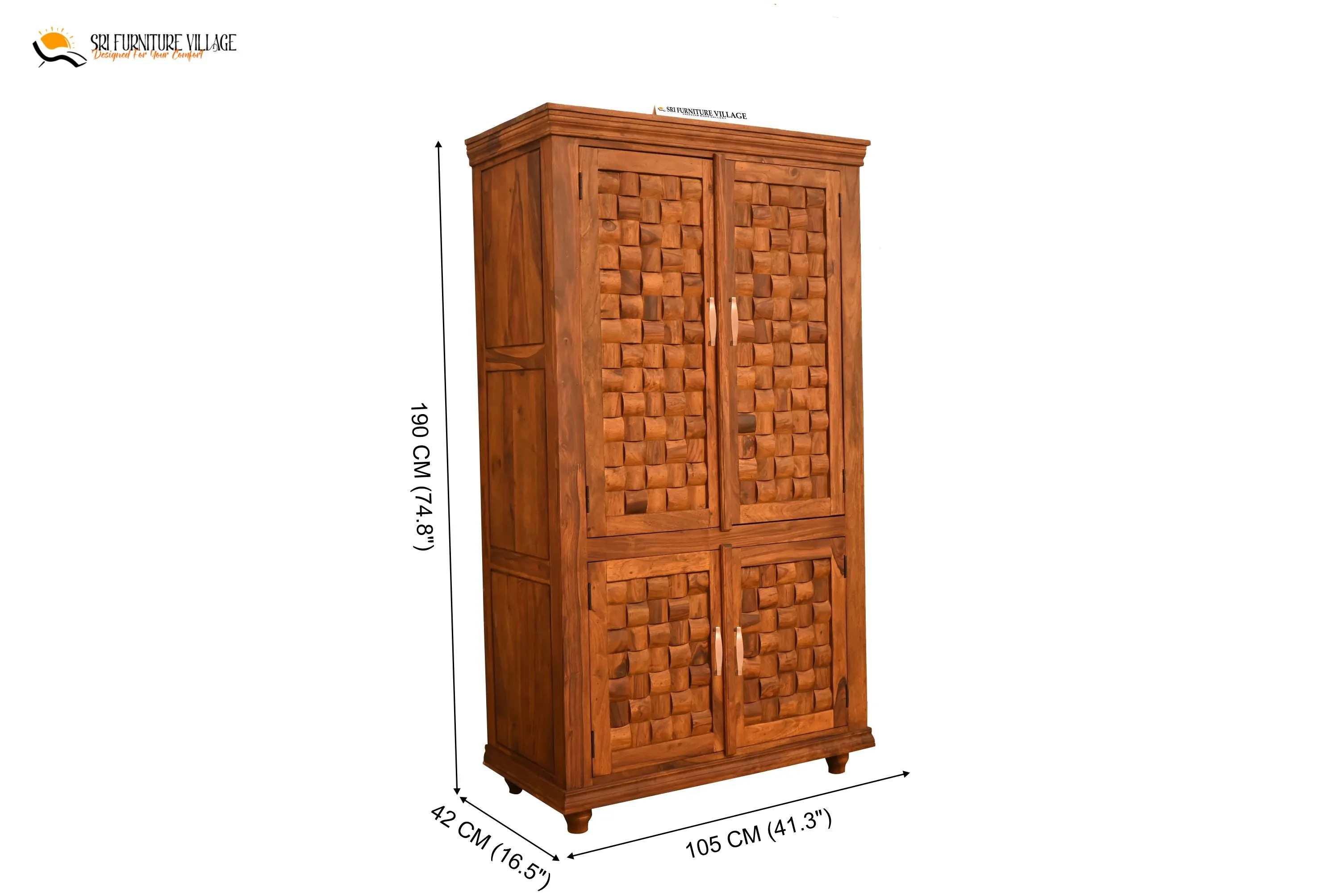 Niwar Solid Sheesham Wood 4 Door Wardrope (Stone  Finish) - 6120