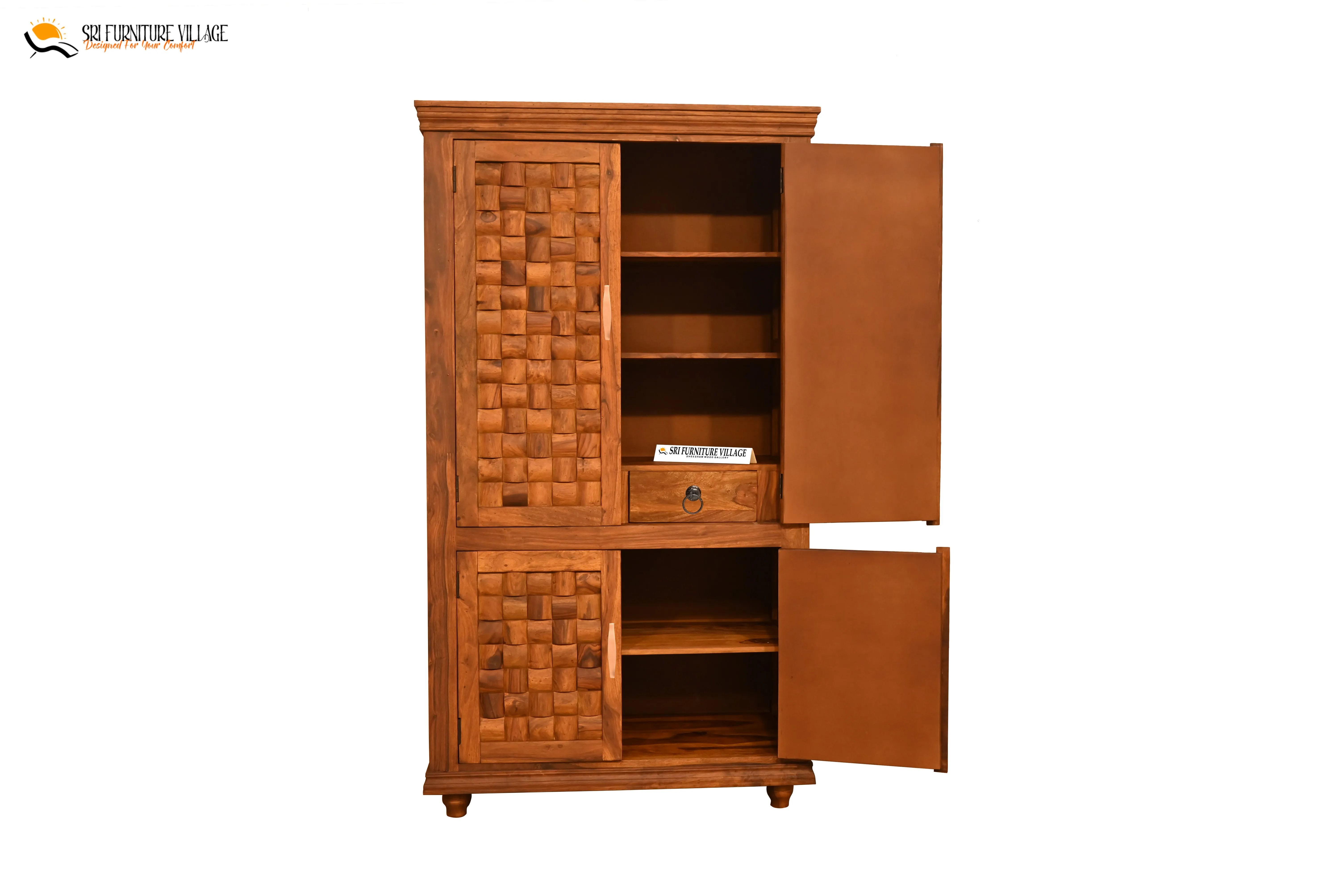 Niwar Solid Sheesham Wood 4 Door Wardrope (Stone  Finish) - 6120