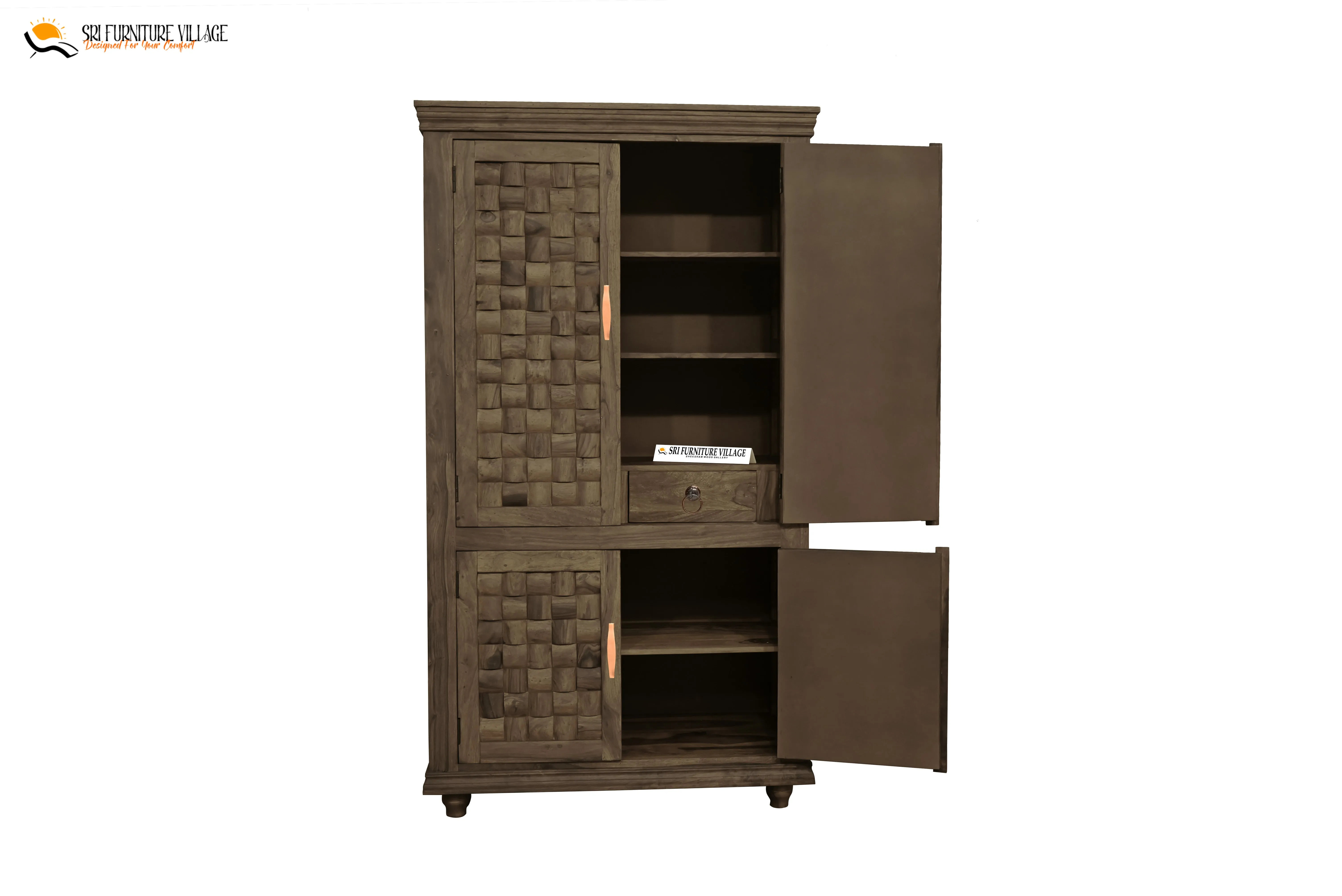 Niwar Solid Sheesham Wood 4 Door Wardrope (Stone  Finish) - 6120