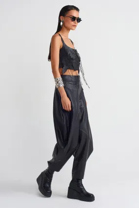 Nu Draped Leather Trousers Black