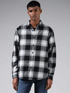 Nuon Black & White Monochromatic Checked Cotton Relaxed-Fit Shirt