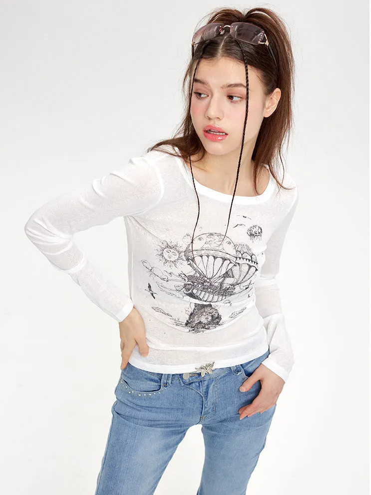 Nvuvu Long Sleeve Tulle Anime T-Shirt