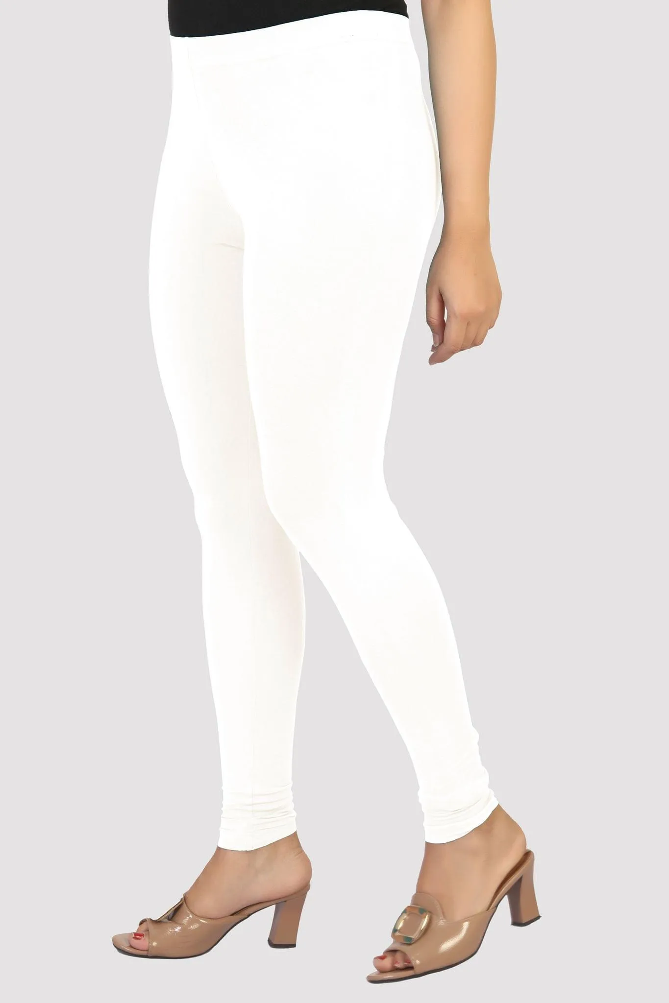 Off White Cotton Lycra Ankle Length Legging