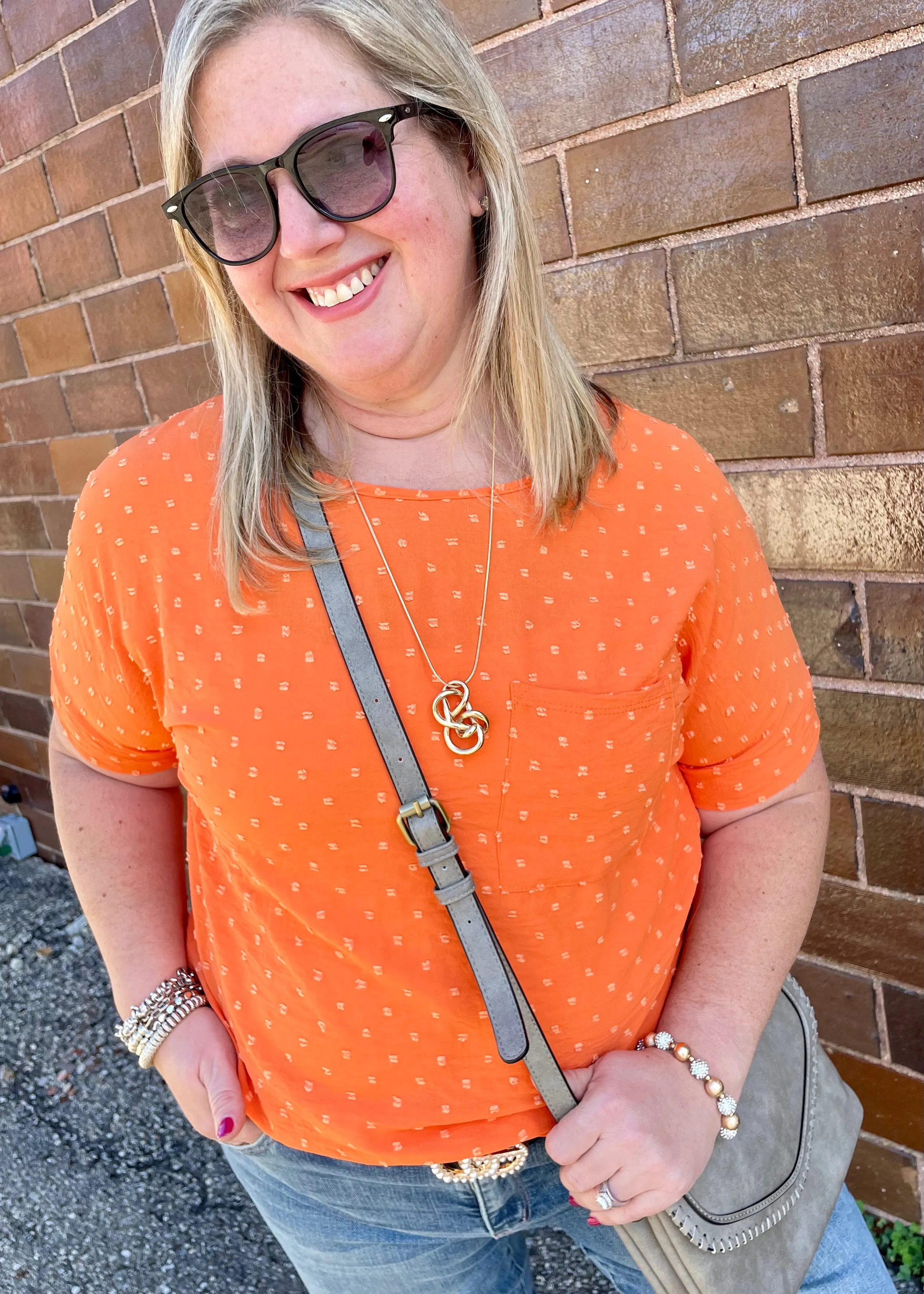 Orange Swiss Dot Chest Pocket T-Shirt