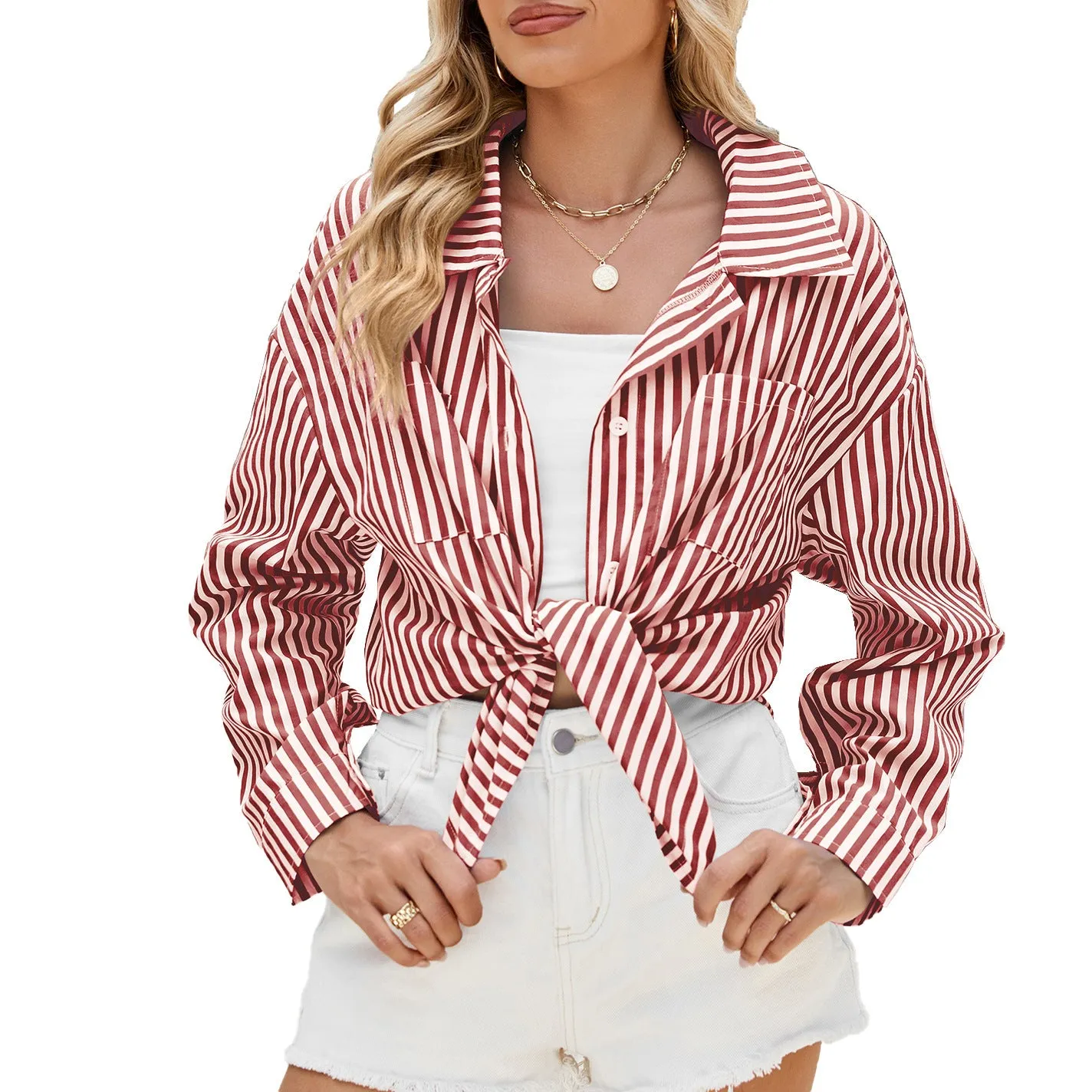 Oversize Long Sleeve Loose Striped T-Shirt