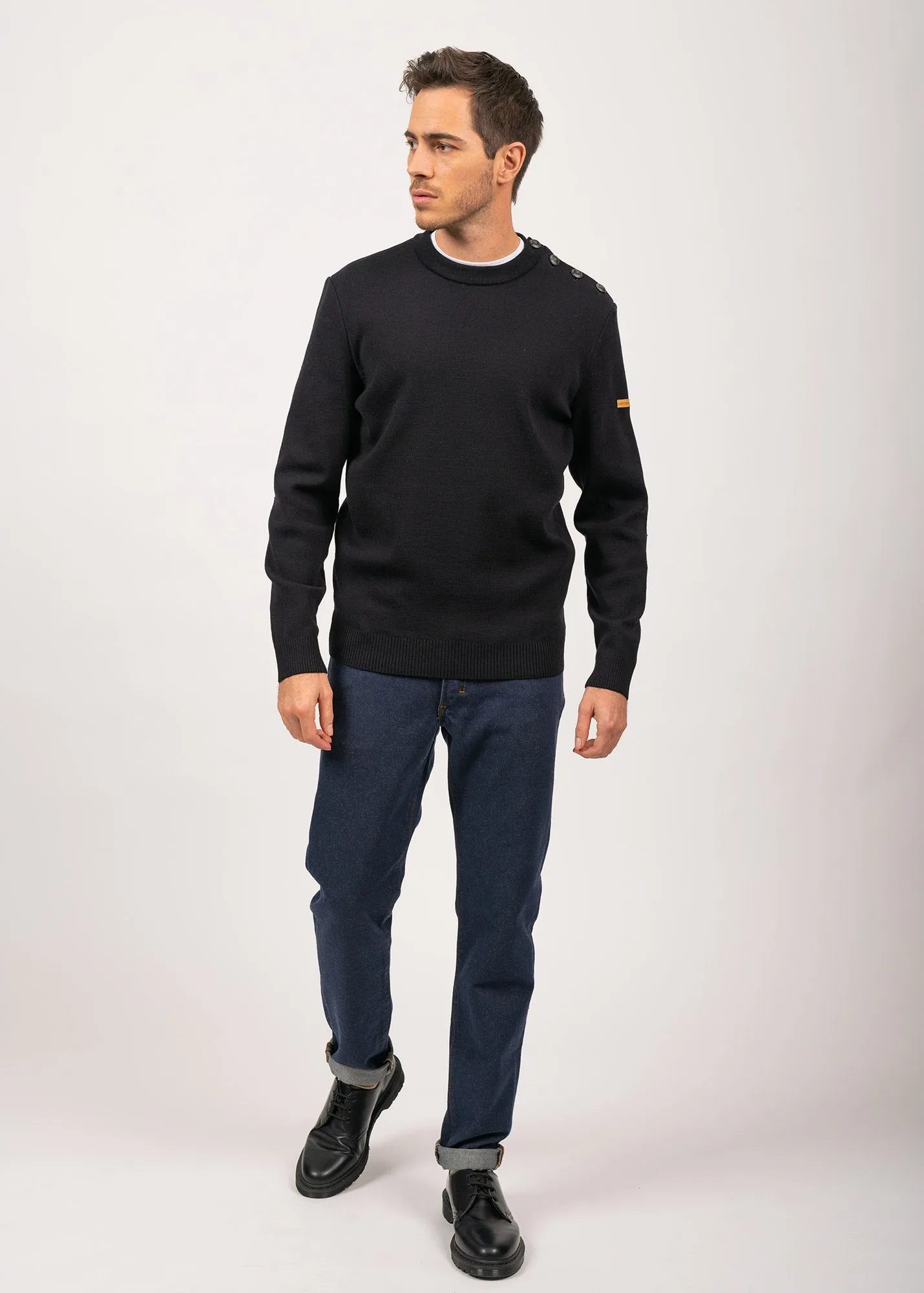 Patrimoine sailor jumper with elbow patches - SAINT JAMES x Atelier Tuffery (MARINE)