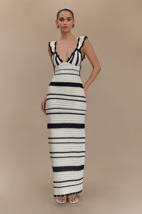 Perpetua Knit Contrast Maxi Dress - Black And White