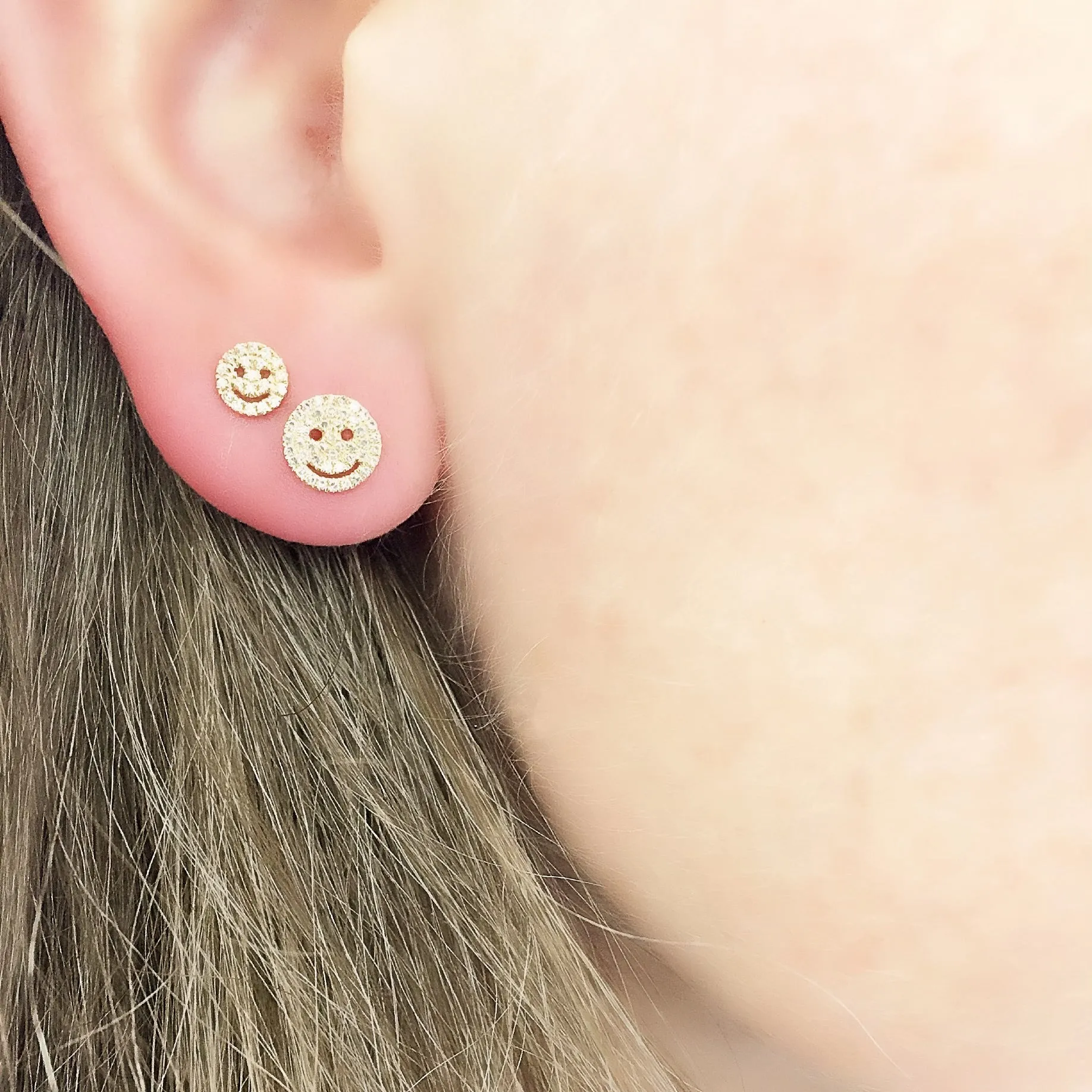 Petite Smiley Face Pave Post Earrings