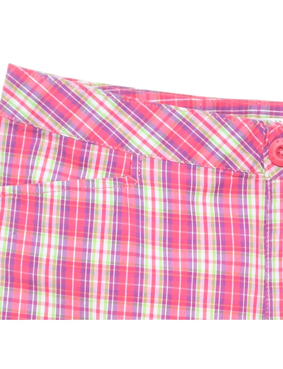 Pink Checked Y2K Cropped Trousers  - W32 L20