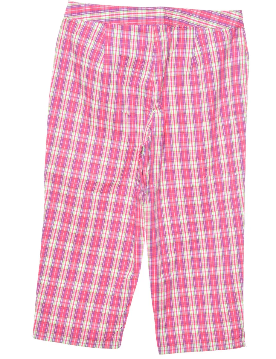 Pink Checked Y2K Cropped Trousers  - W32 L20