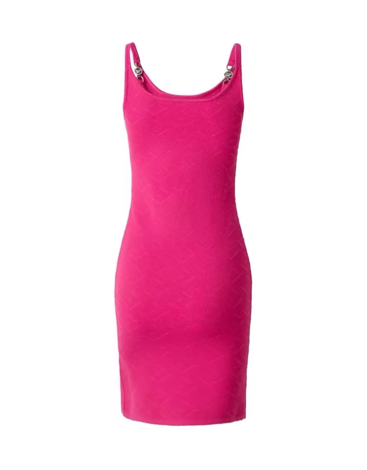 Pink Knit Short Dress With Metal Trim Straps