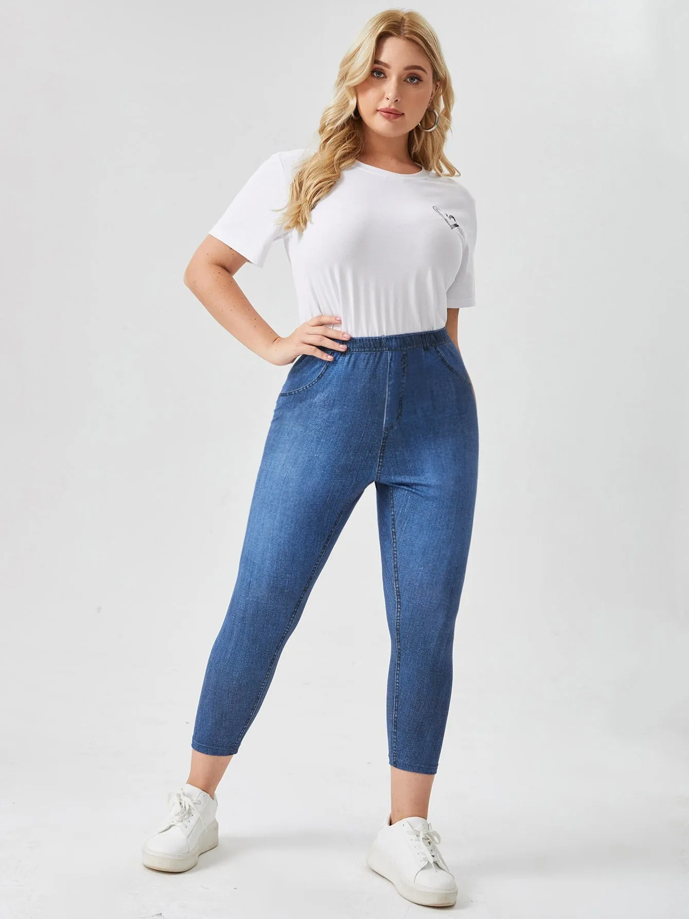 Plain Pocket Capris Plus Size Leggings