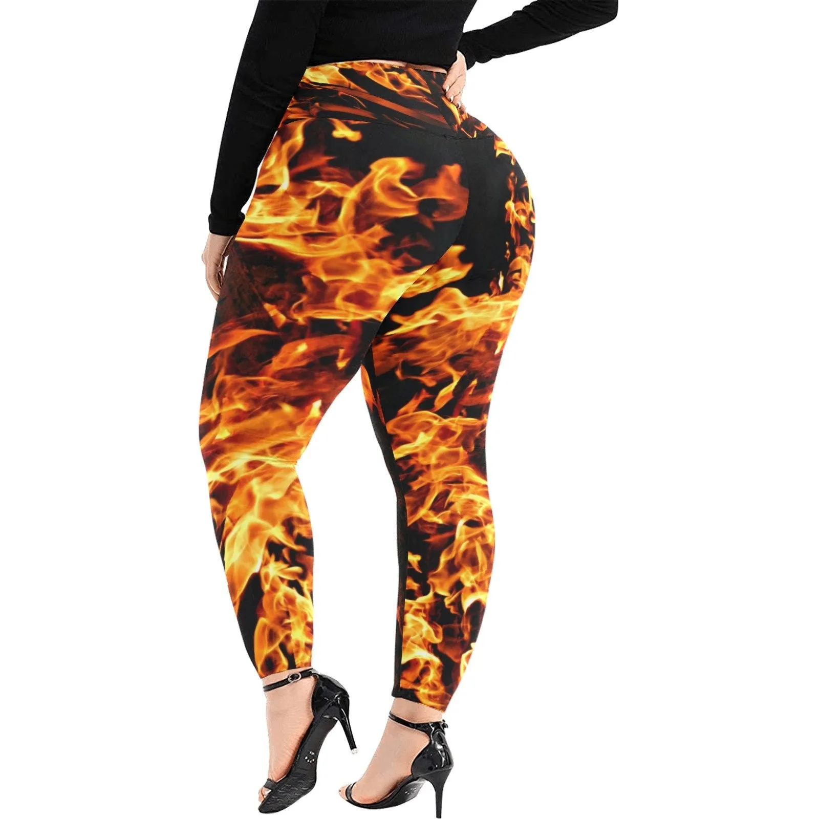 PlusSize fire flames High waisted Leggings,casual,gym/yoga/chill wear,chillout wear,Gifts for Her/Christmas/Thanksgiving/Birthday/Graduation