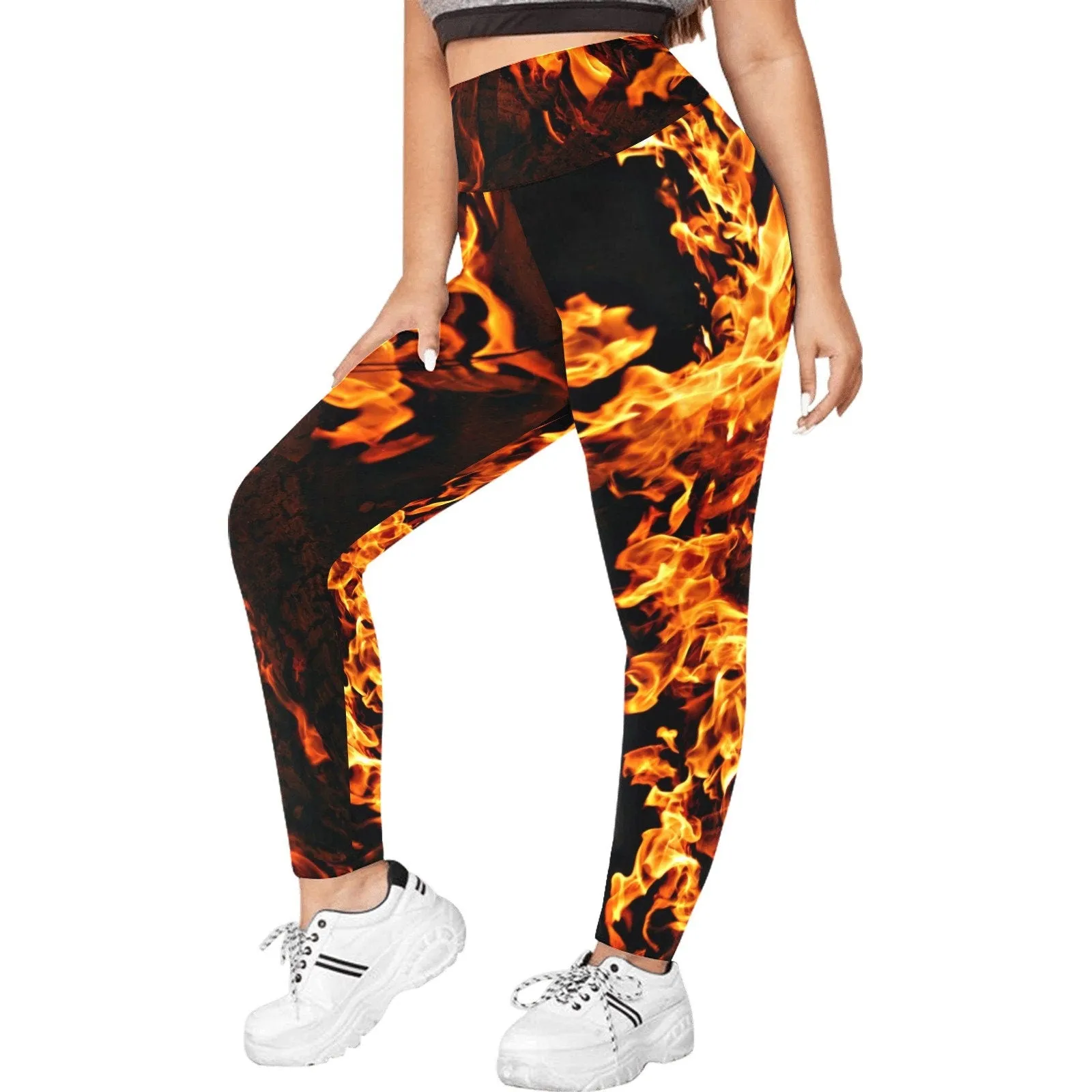 PlusSize fire flames High waisted Leggings,casual,gym/yoga/chill wear,chillout wear,Gifts for Her/Christmas/Thanksgiving/Birthday/Graduation