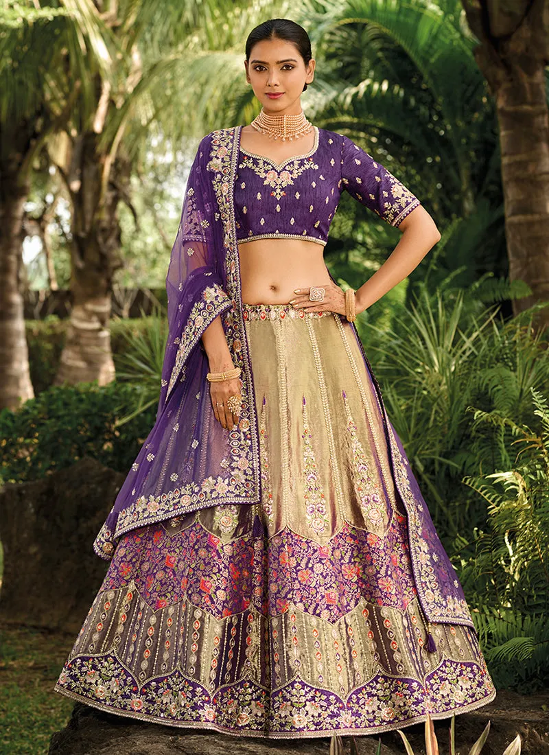 Purple And Copper Embroidered Bridal Lehenga Choli