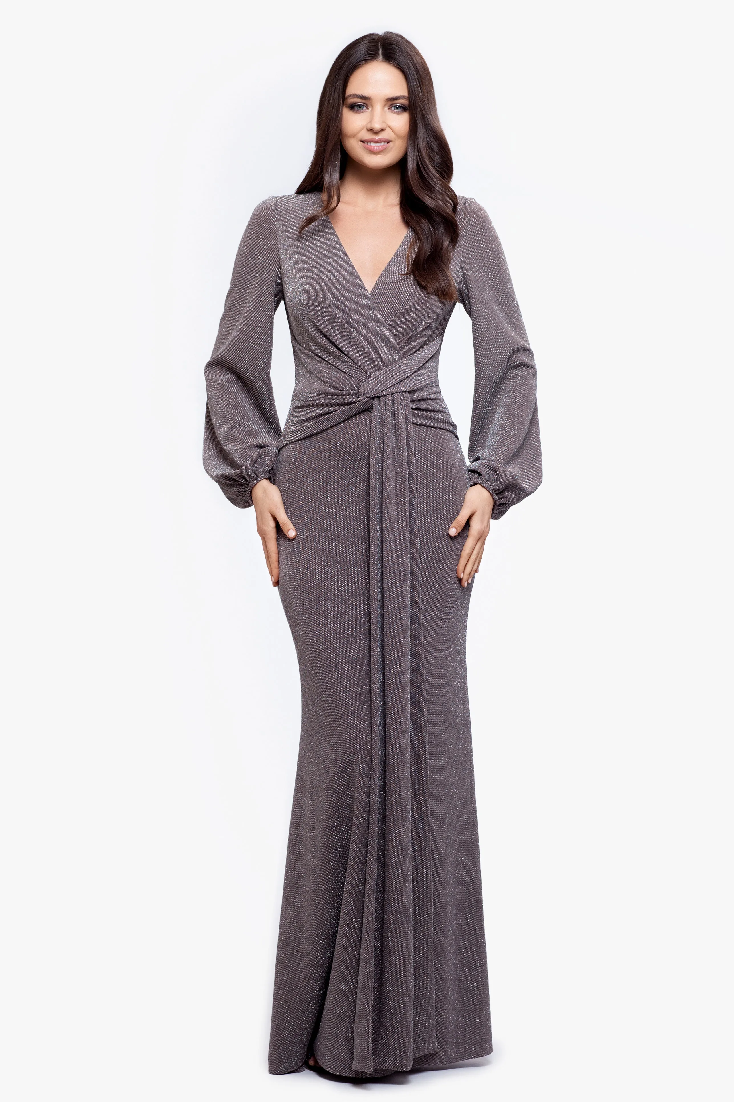 "Clara" Long Sleeve Glitter Knit Knot Dress