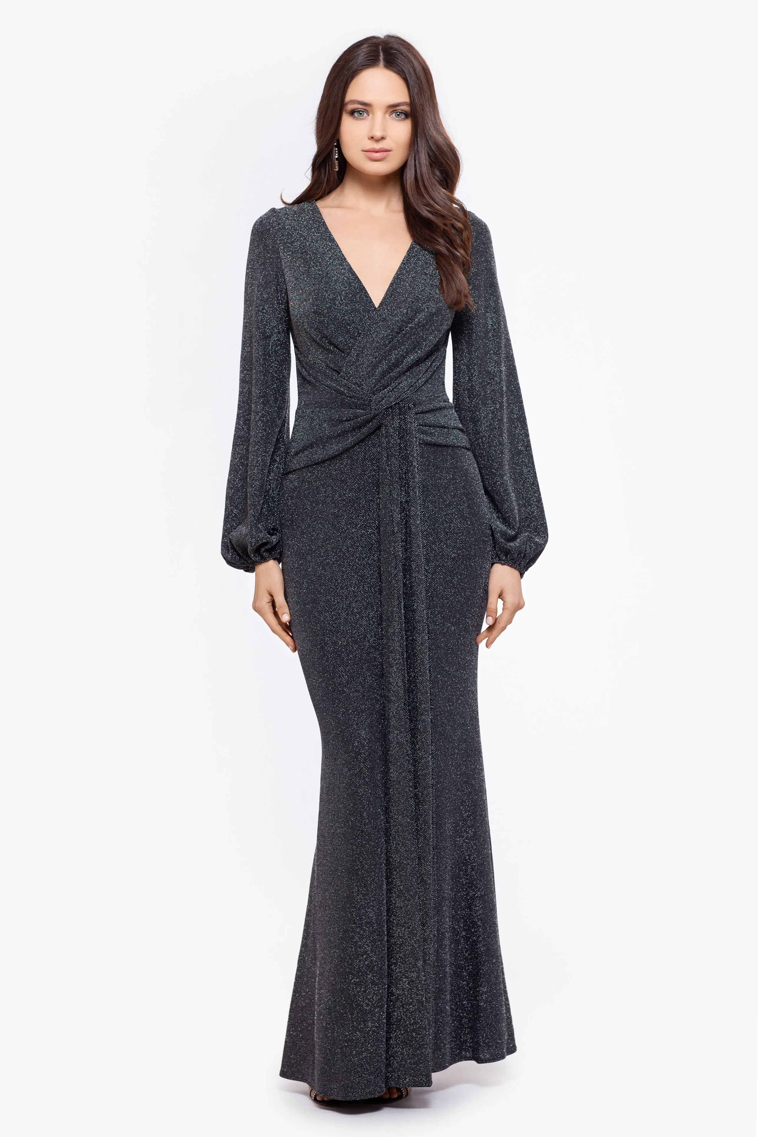 "Clara" Long Sleeve Glitter Knit Knot Dress