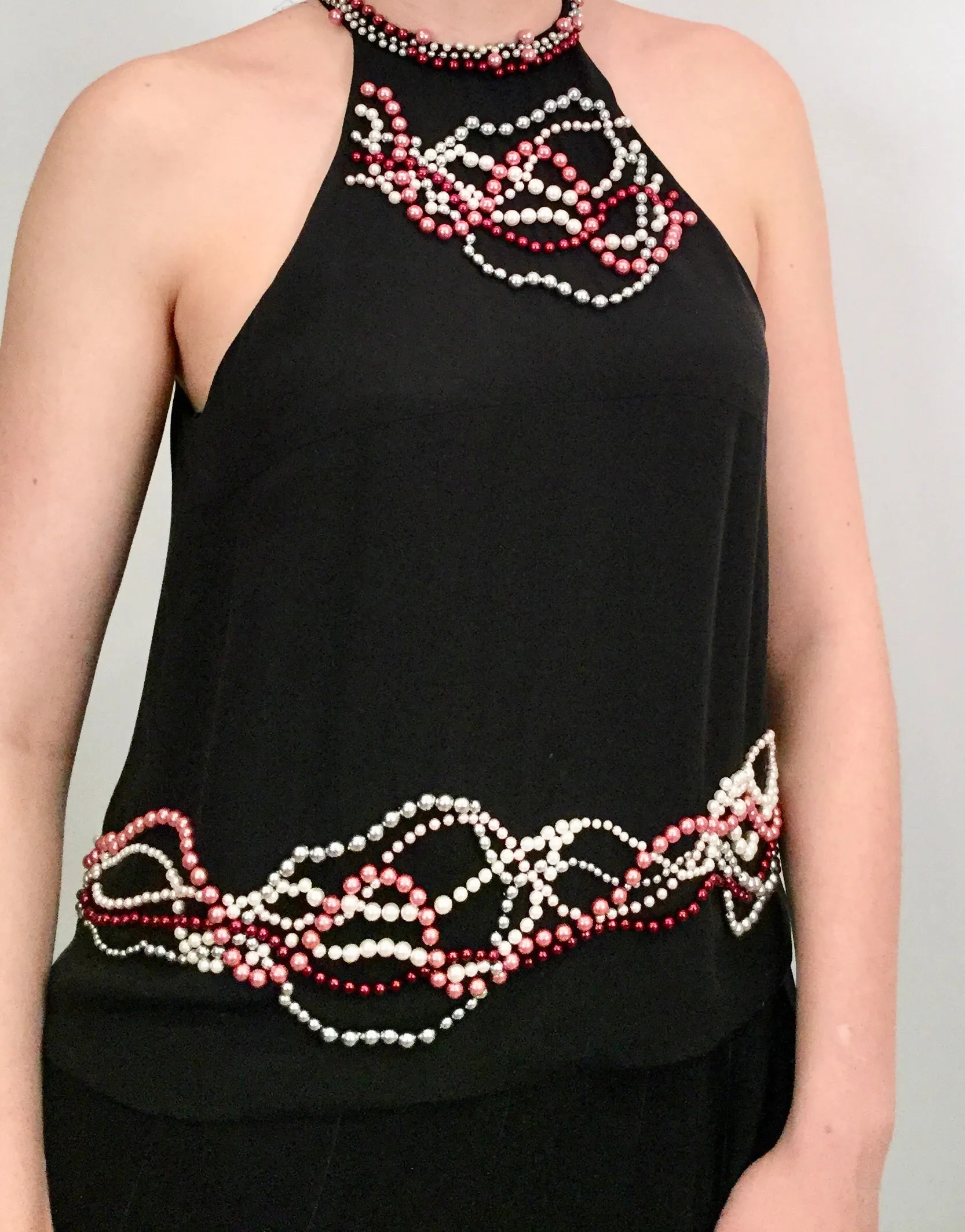 RARE Chanel 02C 2002 Cruise open back sleeveless Top Blouse Embellished with yards of pearls in various colors FR 40 US 4/6