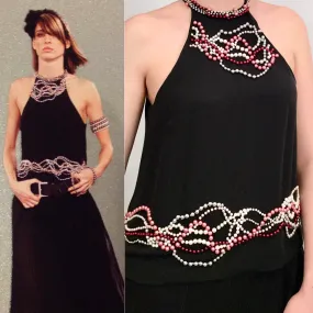 RARE Chanel 02C 2002 Cruise open back sleeveless Top Blouse Embellished with yards of pearls in various colors FR 40 US 4/6