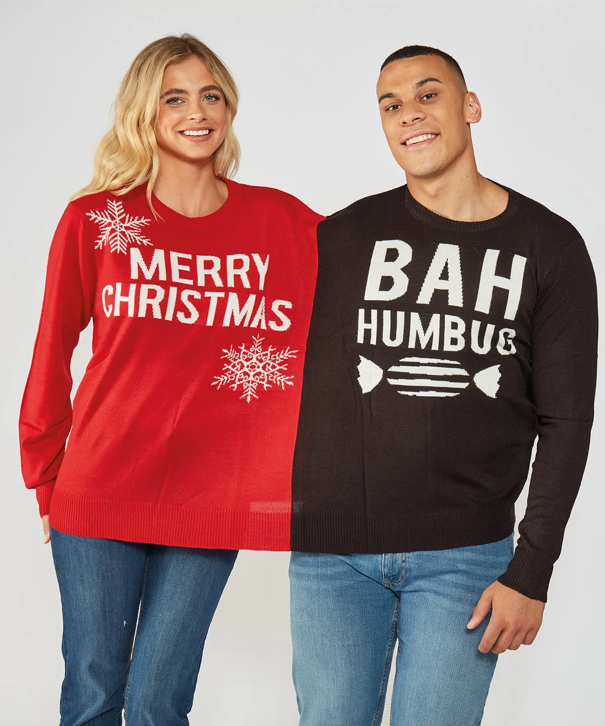 Red/Black - Adults Double Merry Christmas/Bah Humbug Christmas Jumper