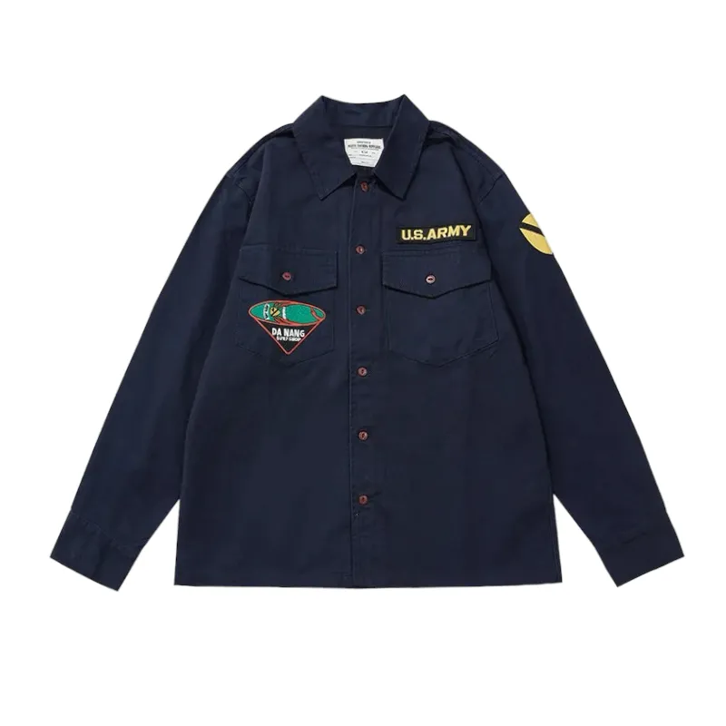 Regular fit workwear shirt jacket with embroidery