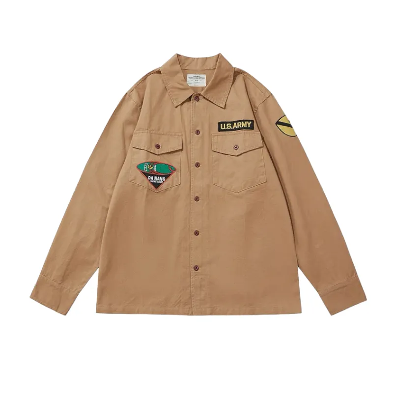 Regular fit workwear shirt jacket with embroidery