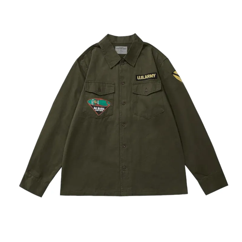 Regular fit workwear shirt jacket with embroidery