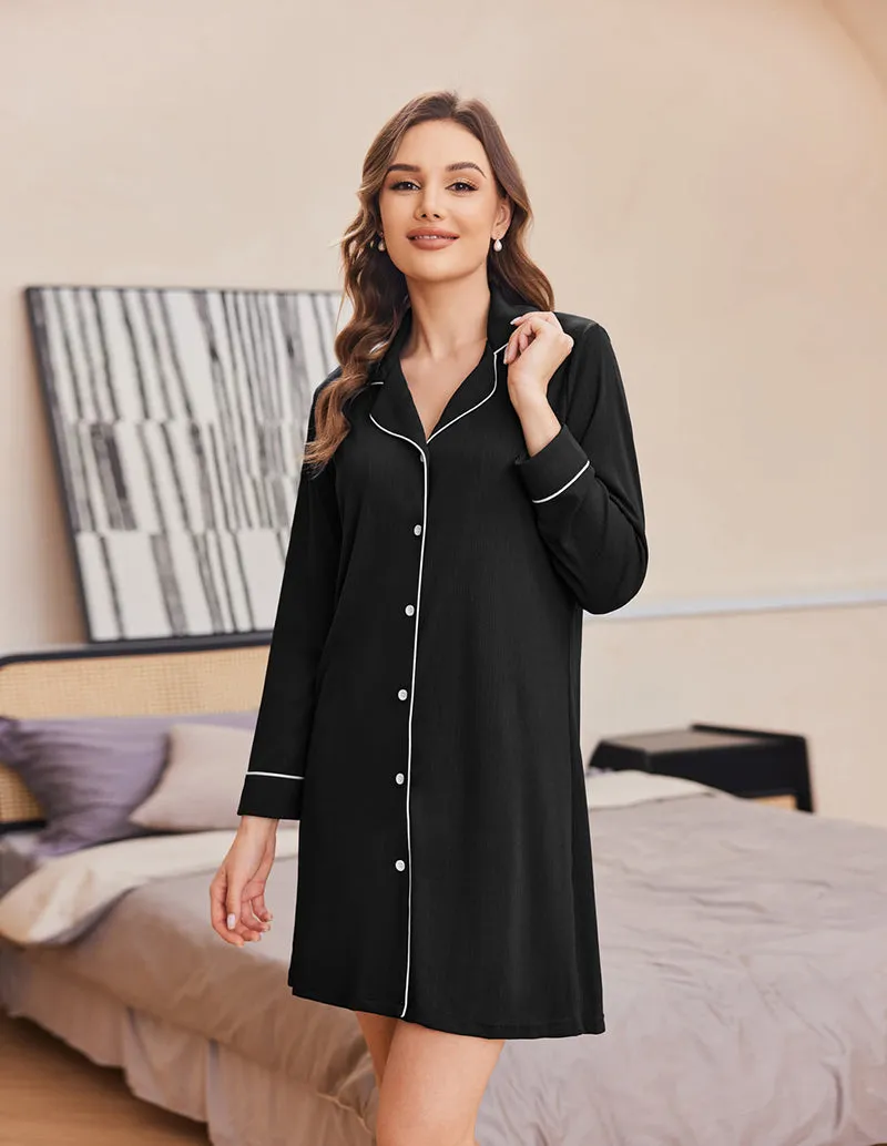 Ribbed Knit Button Down Pajama Dress (US Only)